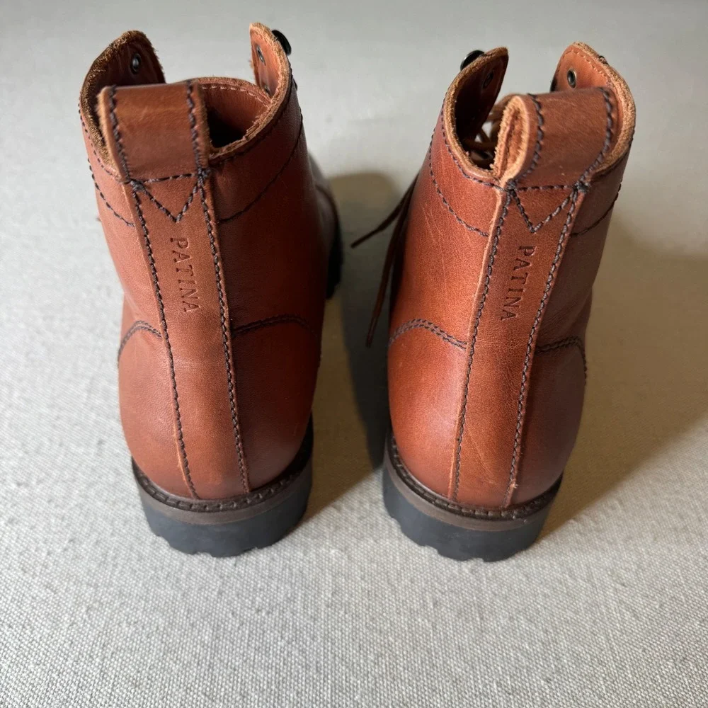 Patina Footwear Mens Leather Cap Toe Combat Boots Brown BP2123691 Size 9.5